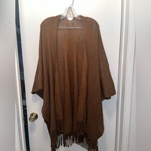 Elegant Brown Fringe Poncho